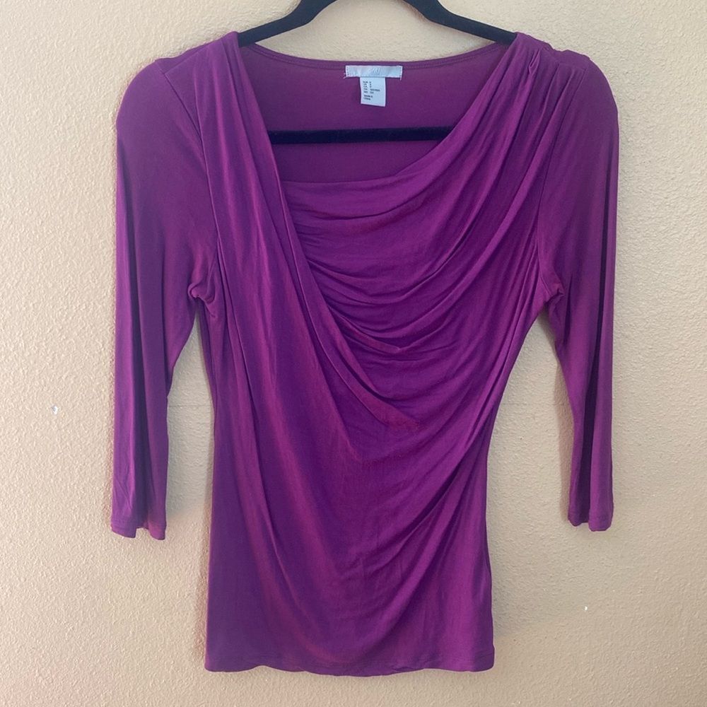 Small quarter sleeve length ruched purple top h&m